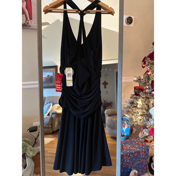 Nine West Black Sleeveless V Neck Dress Size 14 Ruched - Picture 6 of 8